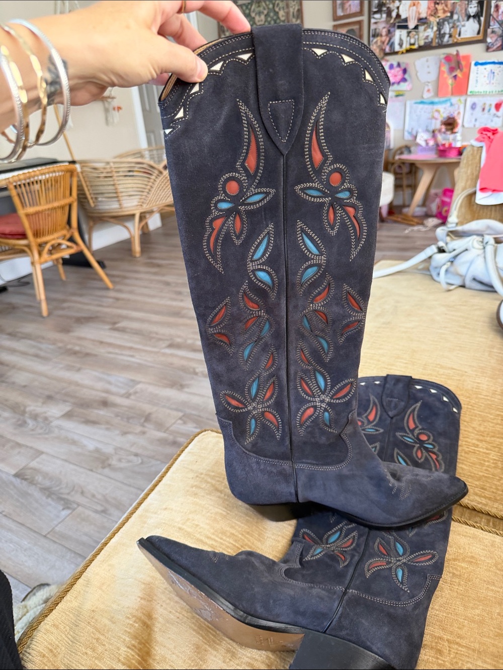 Isabel marant denvee suede cutout embroidered Suede Western high Boots 41